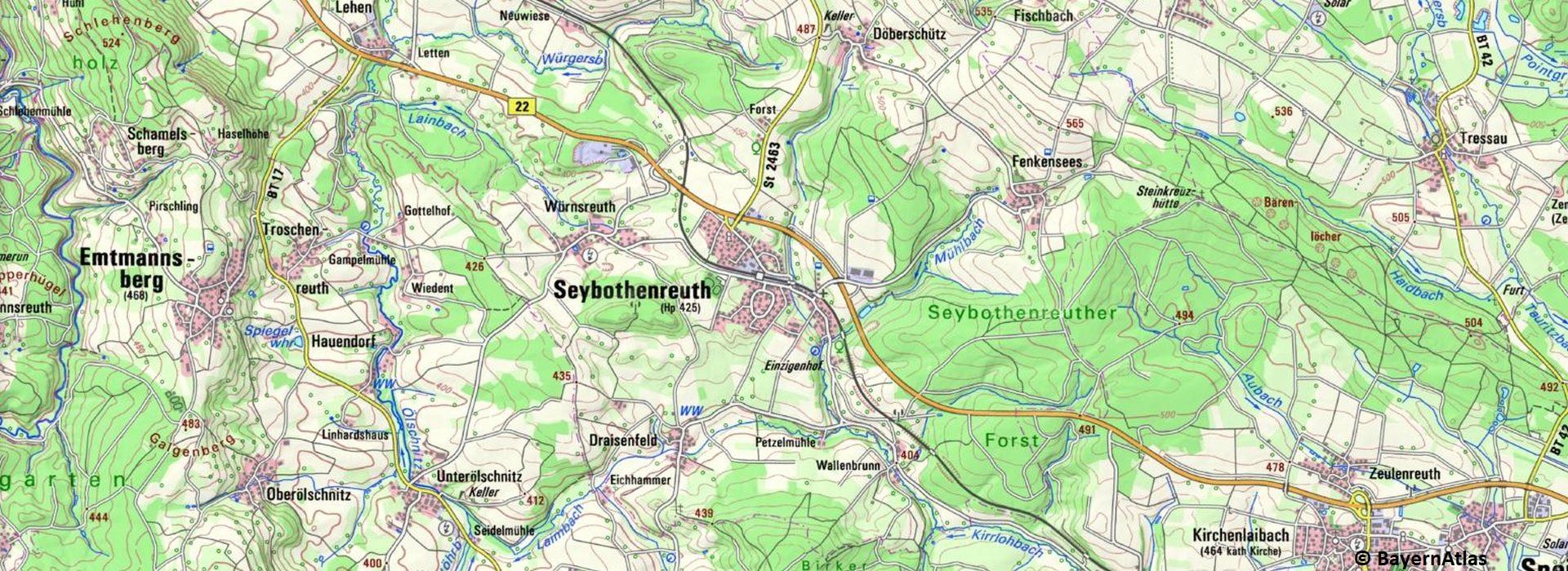 Ausschnitt Seybothenreuth aus dem BayernAtlas